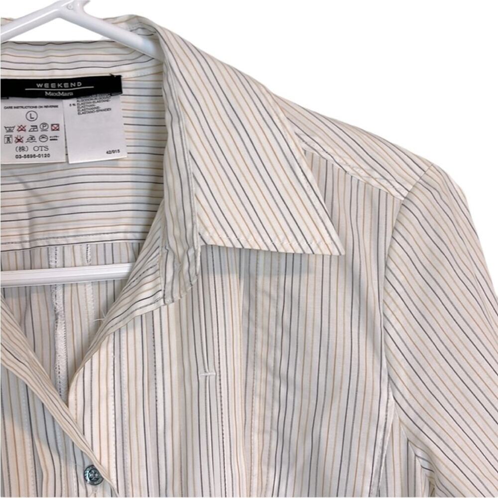 Weekend MaxMara white with tan/black stripes button down blouse - large - Picture 4 of 6
